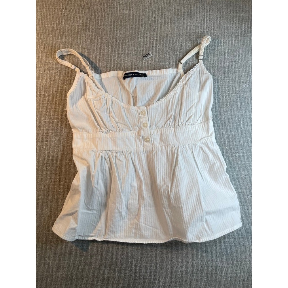 Brandy Melville White Pinstripe Babydoll Cami Tank Top Smocked Back One Size